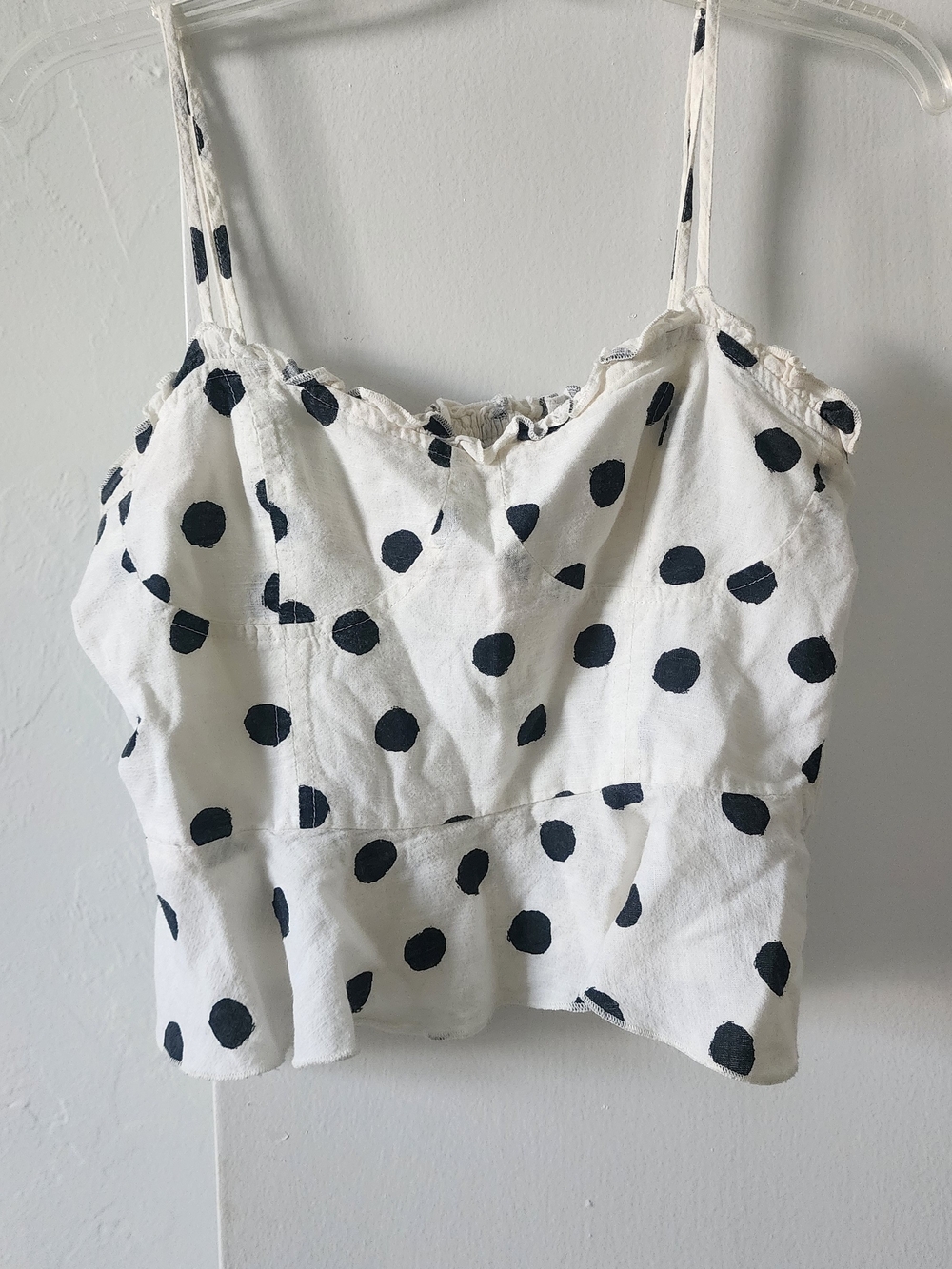 Urban Outfitters White Crop Cami with Black Polka Dots